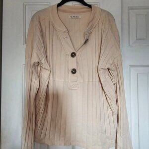 Free People In The Mix Henley Ribbed Long Sleeve Shirt Size Large